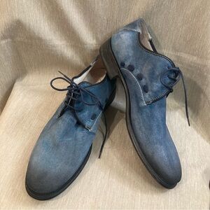 BACCO BUCCI Sz 9 Suede  Denim Look Lace Up Oxfords Made in Italy Wingtip Shoes